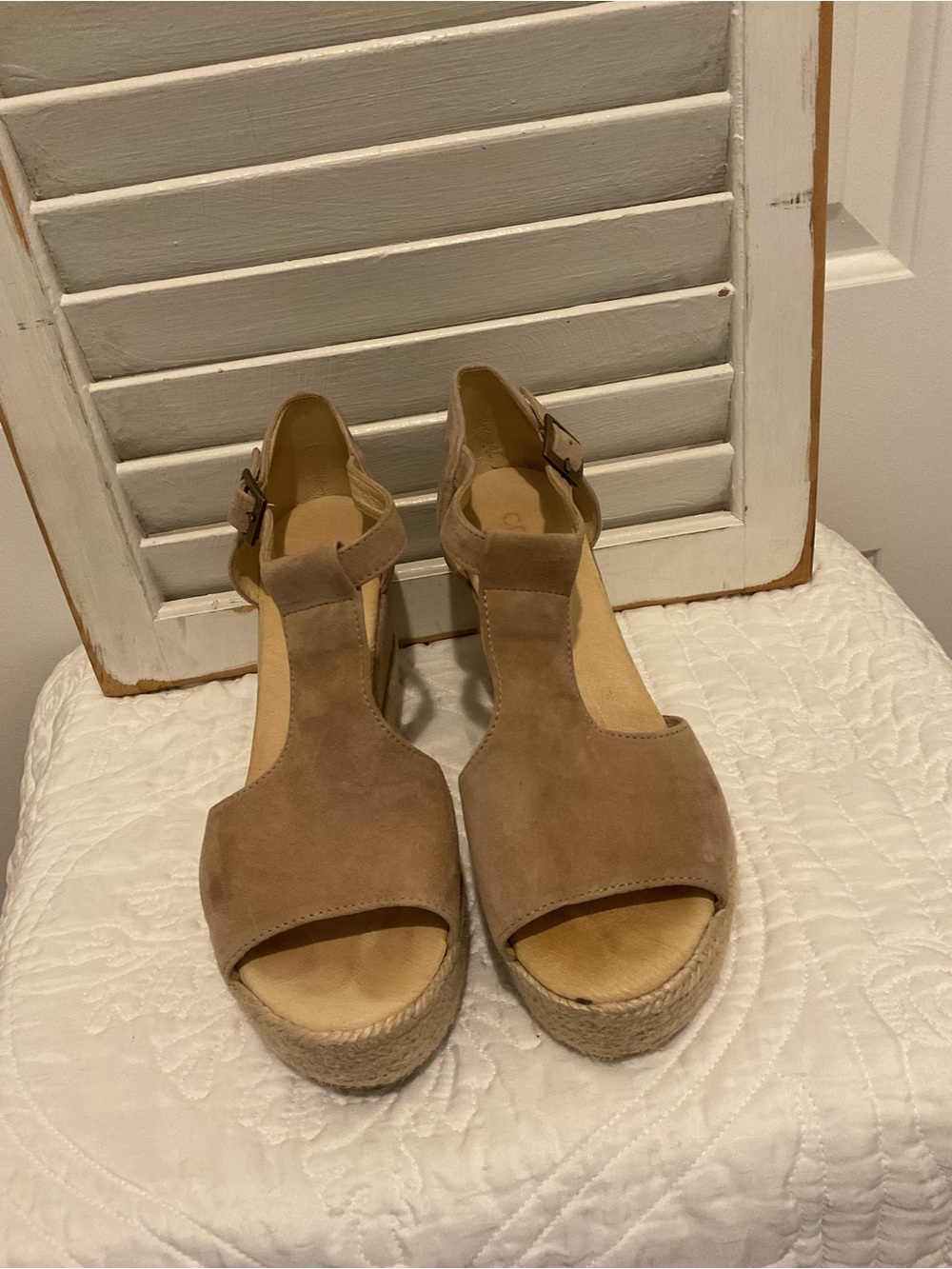 Cordani Jordynn Suede T-Strap Wedge Sandals - Taupe